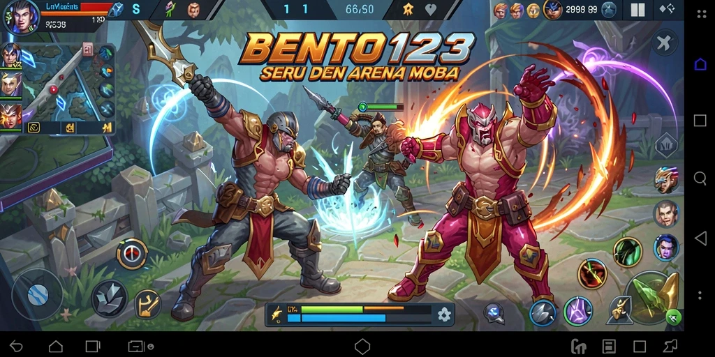 Tampilan seru pertarungan dalam game MOBA BENTO123.