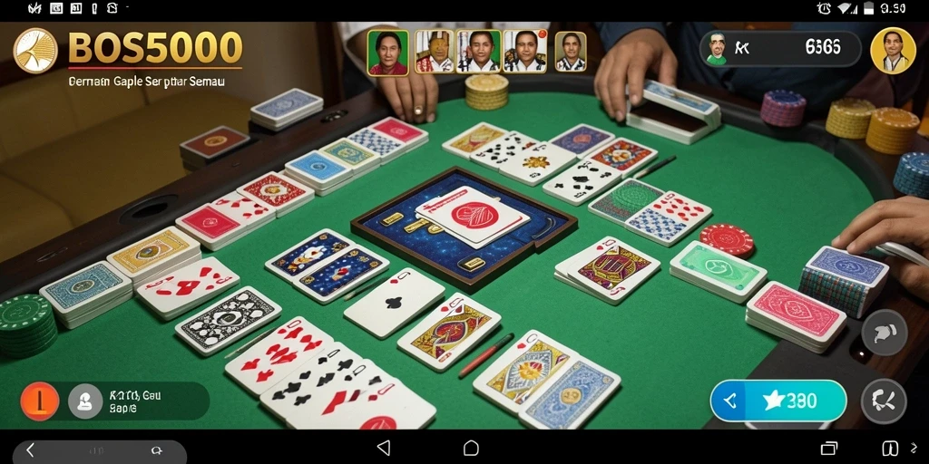 Tampilan gameplay seru dari BOS5000 yang menggambarkan ketegangan permainan Gaple.