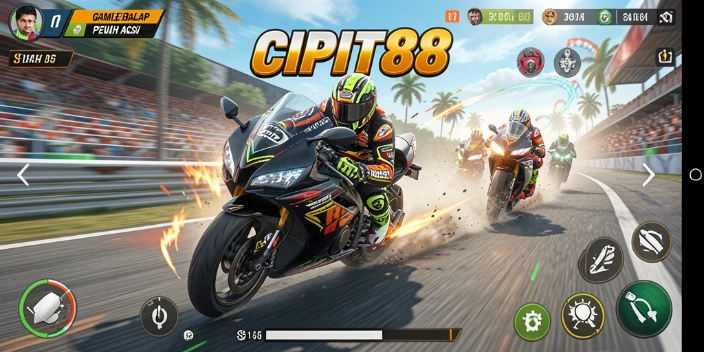 Tampilan gameplay seru di CIPIT88 dengan balapan motor yang mendebarkan.
