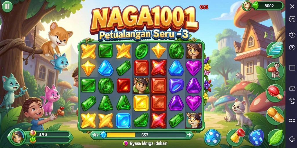 Screenshot gameplay NAGA1001 menampilkan momen mencocokkan permata.