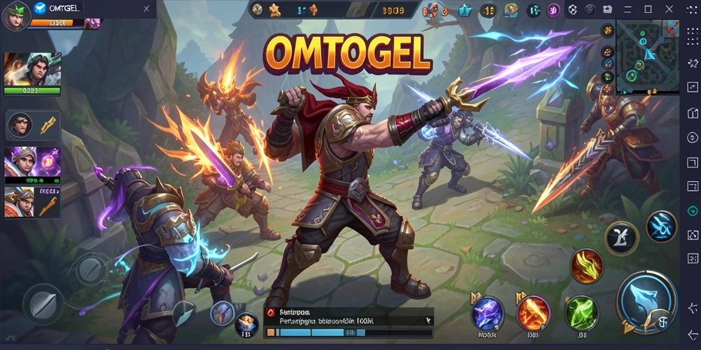 Gameplay seru dari OMTOGEL memperlihatkan pertarungan antar karakter MOBA.