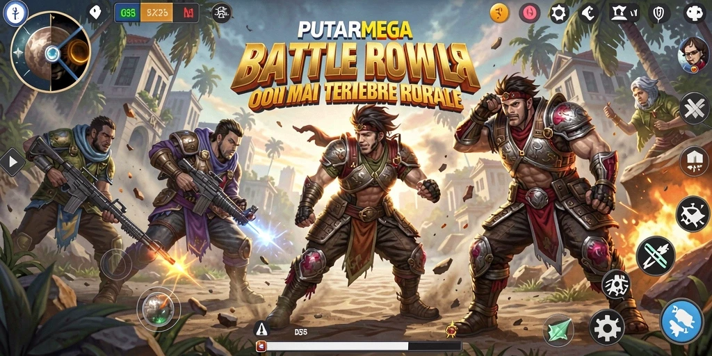 Screenshot gameplay PUTARMEGA menampilkan aksi seru di medan pertempuran.