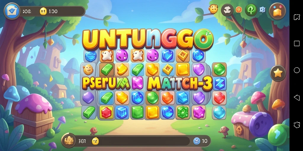 Tampilan gameplay seru dari UNTUNGGO dengan tantangan Match-3 yang menarik.